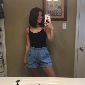 Vintage high rise denim paper bag shorts